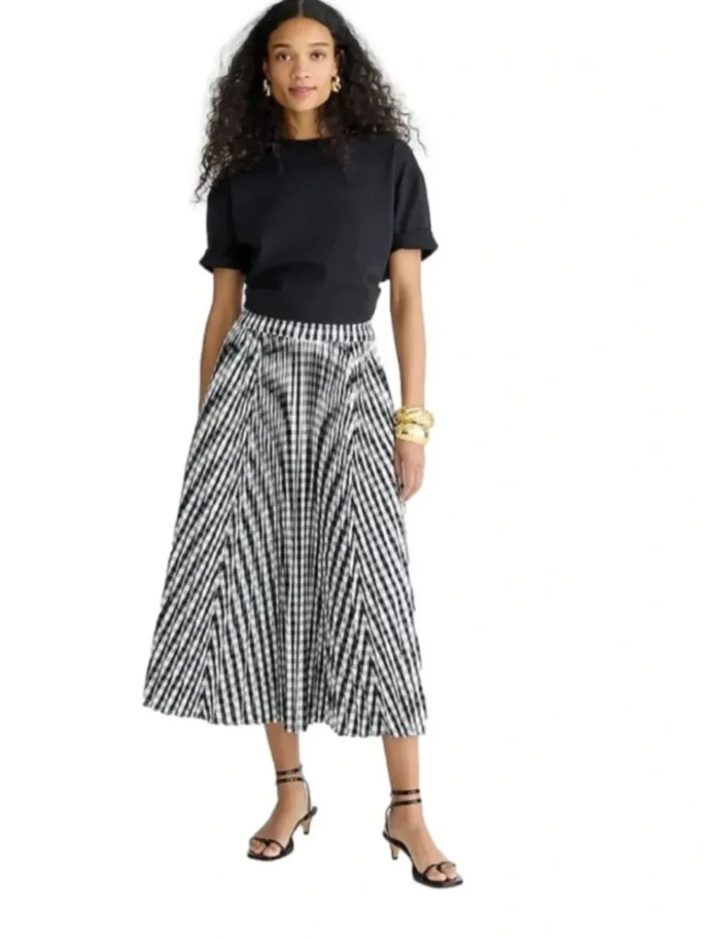 J.Crew Gwyneth Pleated Skirt in Gingham Black and White Sz M